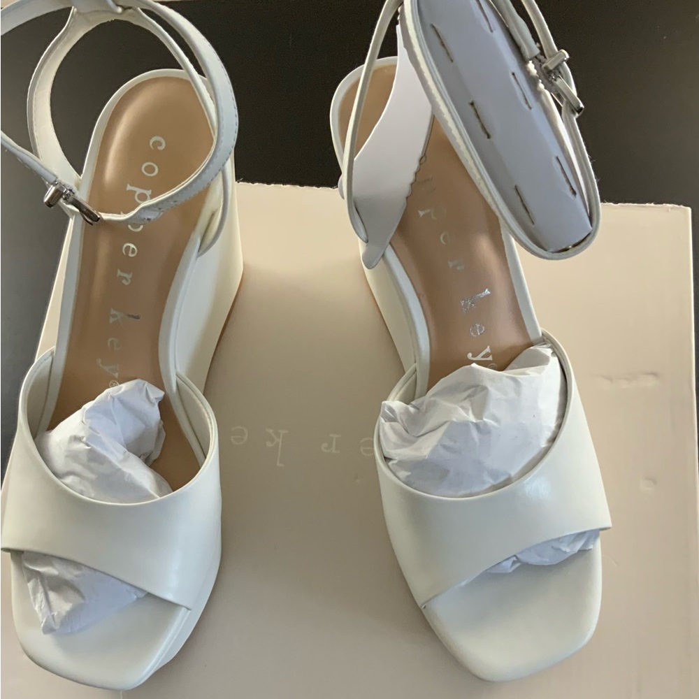 Copper Key White Wedge Sandals